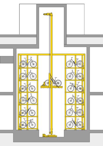 The illustration shows the arrangement of bicycles in a parking system