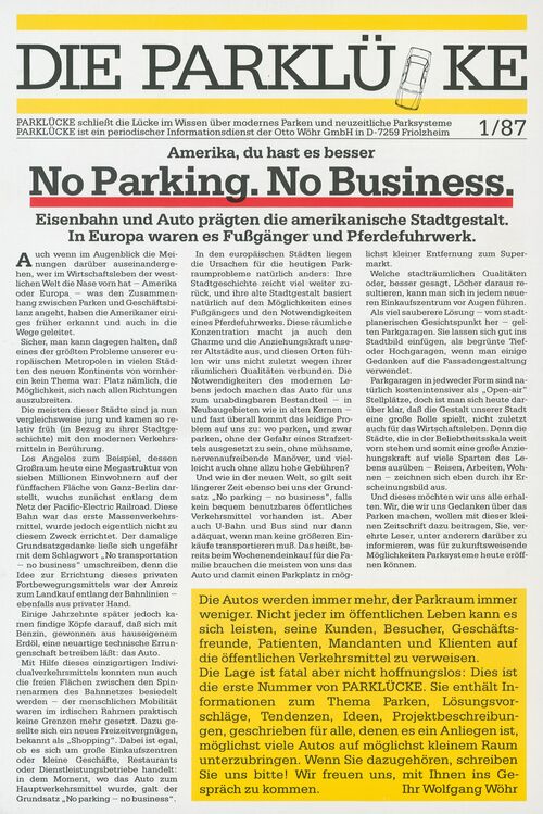 Photo d'un article tiré du magazine « DIE PARKLÜCKE »