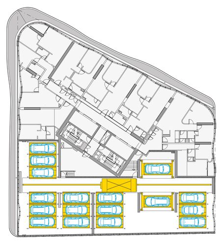 The graphic shows the building from above.