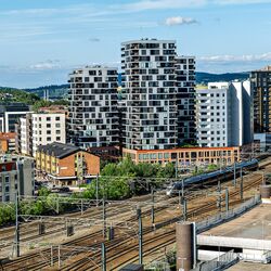 Vue aérienne de l'ensemble du site du Meierikvartalet à Oslo