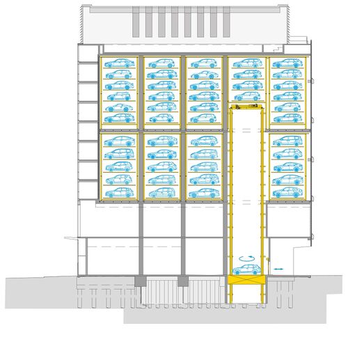 The graphic shows the building from the side.