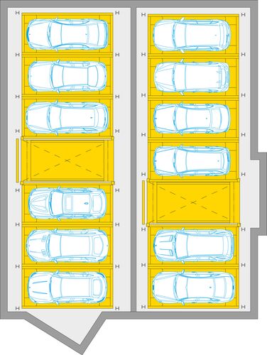 The diagram shows the layout of the parking systems