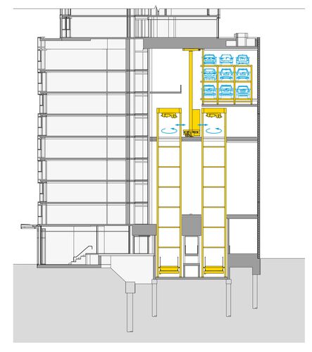 The graphic shows the front view of the building.